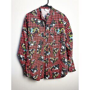 Vintage The Look Disney Goofy Plaid Button Down Shirt XL Cotton Red Black Mens
